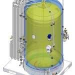 A 3D cryogenic tank with pipes and valves, showcasing an Vacuum Insulation structure 