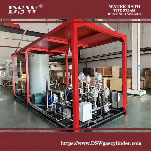 water bath type steam heating vaporizer in factory setting, used for industrial processes.
