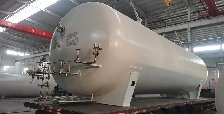 horizontal cryogenic storage tanks after painting