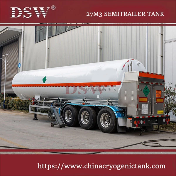Cryogenic semi trailer tank for transporting LN2, LOX, and LAR, 30,000L capacity