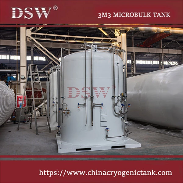 Microbulk tank system for on site liquid gas storage, 230–6,000L capacity, safe and efficient filling
