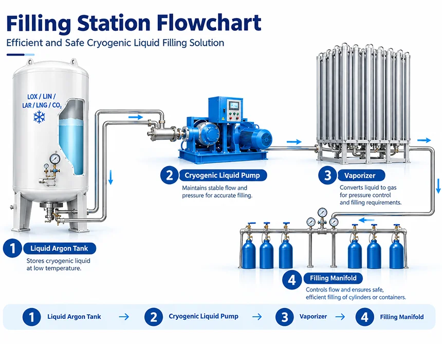 Cryogenic bulk gas supply system for filling stations