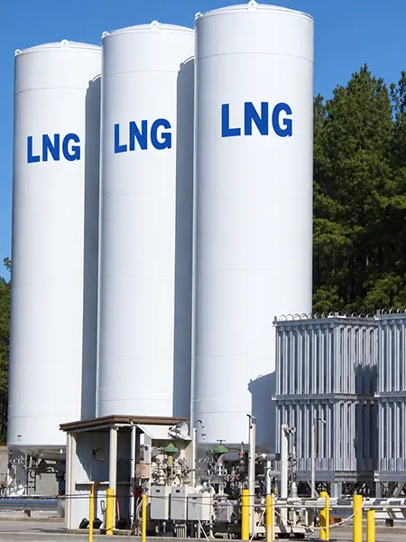 LNG storage and gas handling equipment at an energy facility